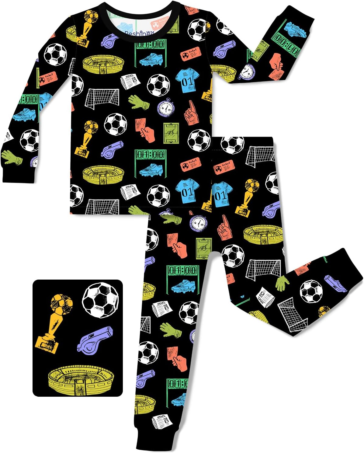 babee Reshinee Bamboo Viscose Toddler Pajamas Boys Girls Kids Baby 2pcs Long-Sleeve Soccer Pyjamas Set 2-3T Snug fit Sleepwear Pjs