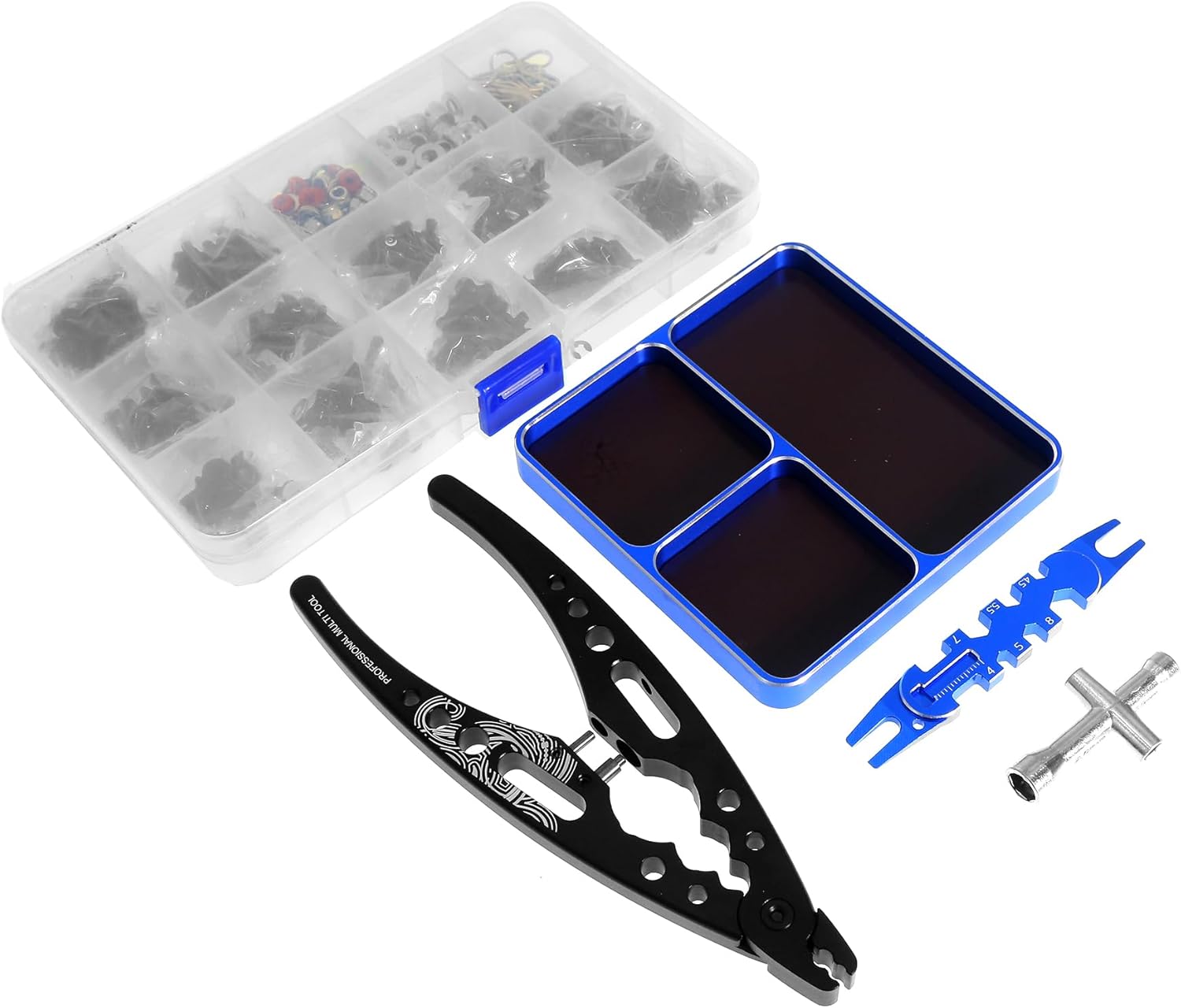 REDSPIDER RC Tool kit Magnetic Screw Tray Nut Gasket Storage Tool rc Shock Pliers and RC Screws Kit for 1/8 1/10 1/12 1/16 1/18 RC Car Truck Crawler