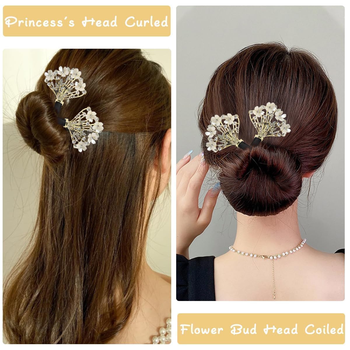 Sohansh Rhinestone Flower Hair Clip & Lazy Hair Curler, French Twist Bun Maker, Elegant Bun Shaper Hairstyle Tool, Pack of 1 (White) 1