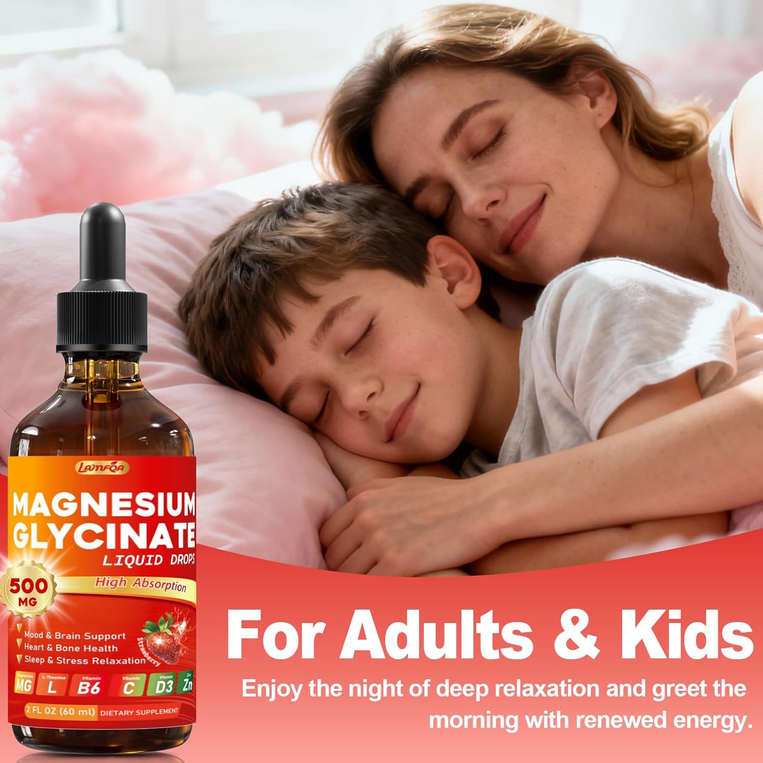 Magnesium Glycinate Liquid Drops 500mg – High Absorption with Vitamin B6, D3, C, Zinc – Supports Mood, Sleep, Heart & Bone Health – Vegan, Non-GMO, Gluten Free – 2 FL OZ, Strawberry Flavor - Image 9