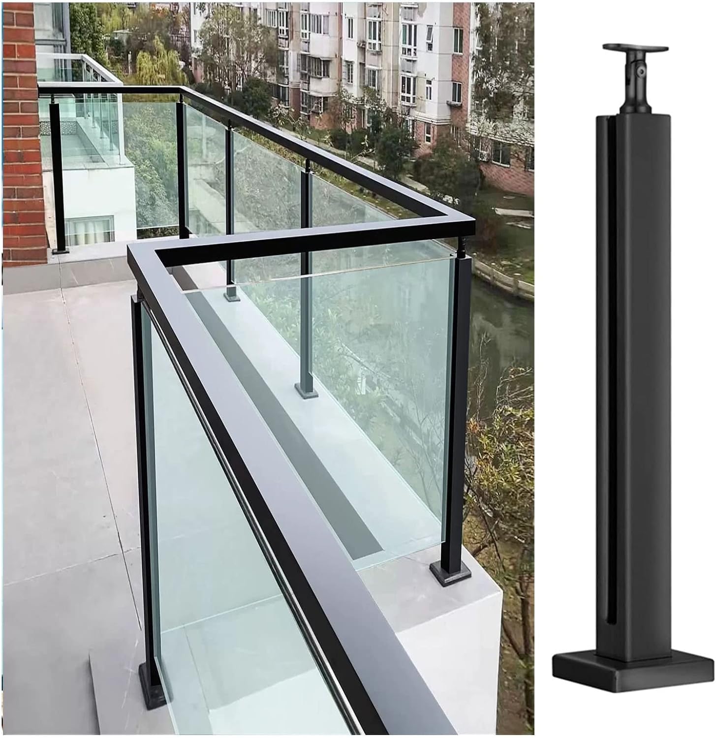 Poteau de garde-corps en verre noir de 105 cm pour balustrade de terrasse