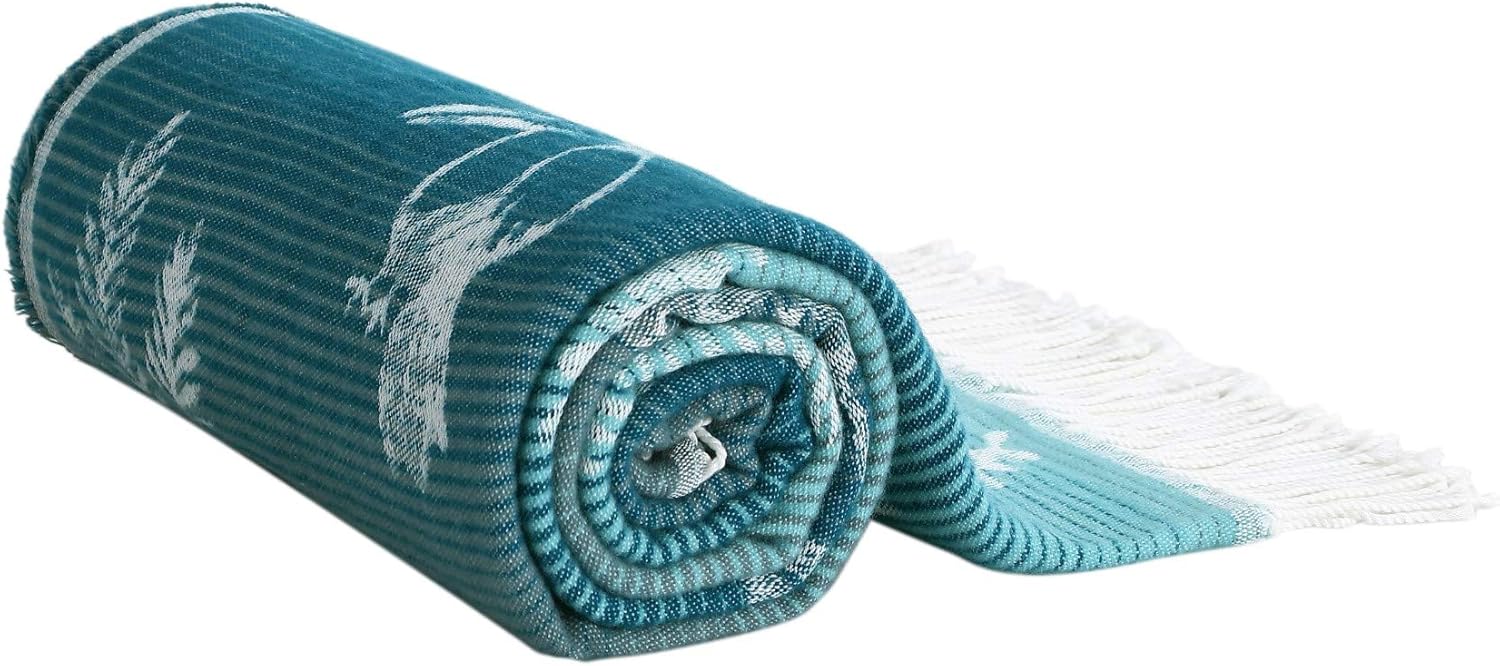 Woven Throw Blanket Teal Tropical Nature Super Soft Lightweight Blanket for Sofa Couch Decoration Throw, 50" x 70"