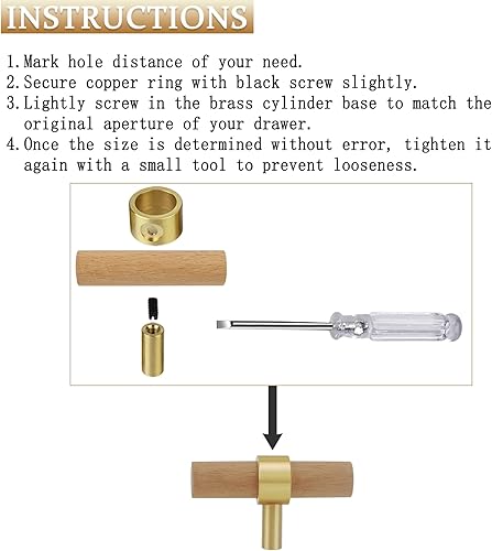 Miniatura 4 de foxwake Manijas de tocador de madera y latón con un solo agujero, juego de 4 unidades, estilo escandinavo, moderno, para armario de cocina, pomo de