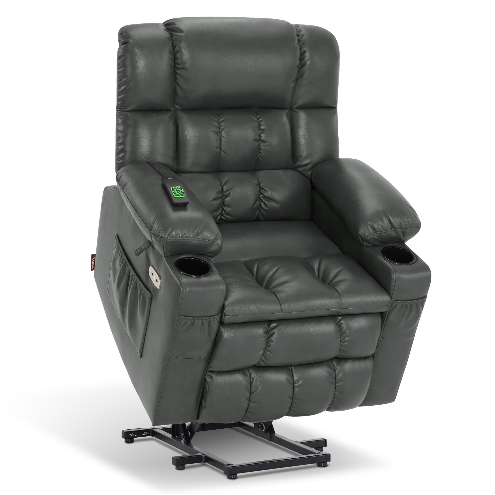 MCombo Dual Motor Small Power Lift Recliner Chair for Elderly, Lay Flat Lift Chair with Heat and Massage, Petite Lift Chair, Cup Holders, Faux Leather