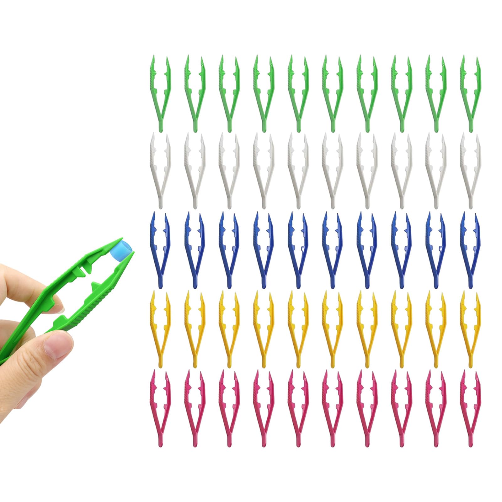 50 Pcs Plastic Tweezers, 4.33 Inch/11cm Plastic Beads Tweezer First Aid Tweezers, Re-Usable Plastic Tweezers