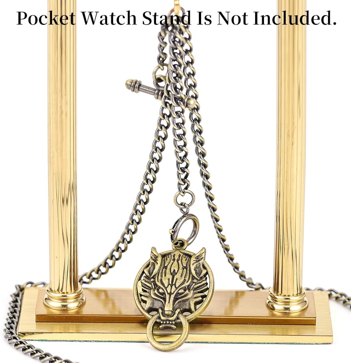 ManChDa Double Albert Chain Pocket Watch, Curb Link Chain 3 Hook Antique Plating Shield Design Fob T Bar for Men Bass with Wolf Pendant : ManChDa: Clothing, Shoes & Jewelry