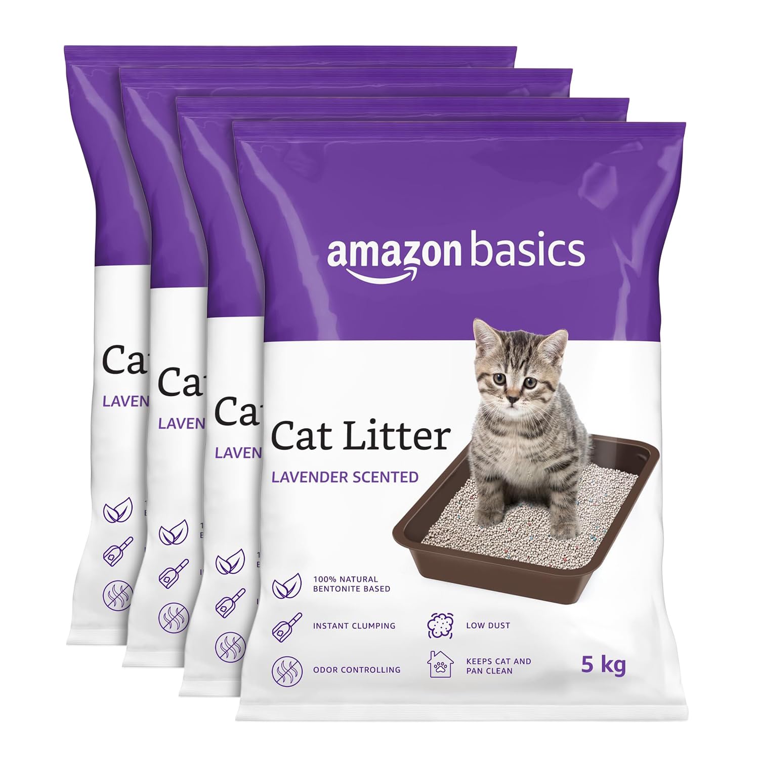 Amazon Basics Scoopable Smart White Bentonite Cat Litter | Lavender Fragrance | Scented Cat Litter | 20Kg (5kg x Pack of 4)-image-38