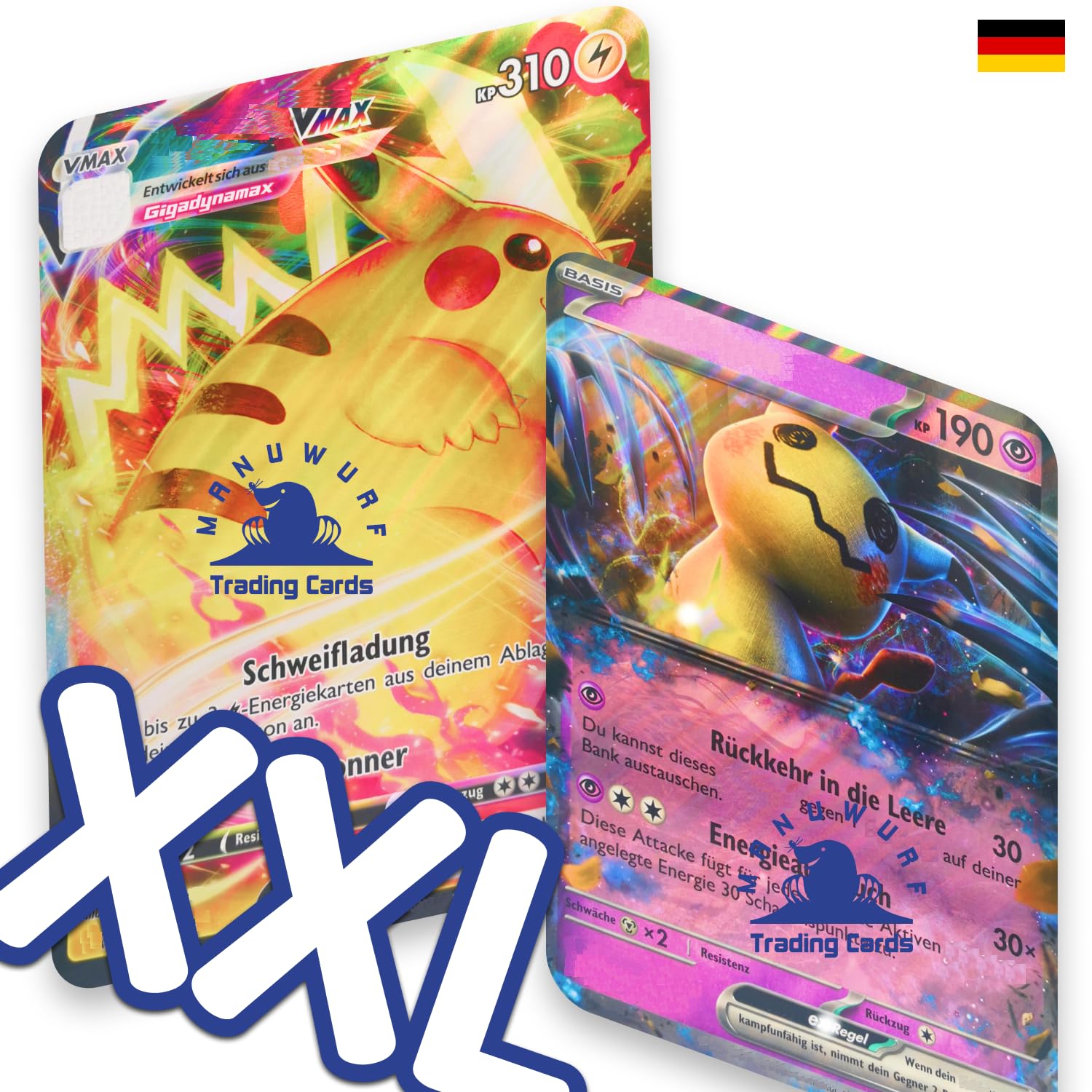 German Jumbo Card Game for Pokemon Trading Cards - 2 XXL Large Random Cards V/VMAX/Holo/EX/GX/Jumbo Oversized + Manuwurf Shipping Protection Compatible with Trading Cards-image-5