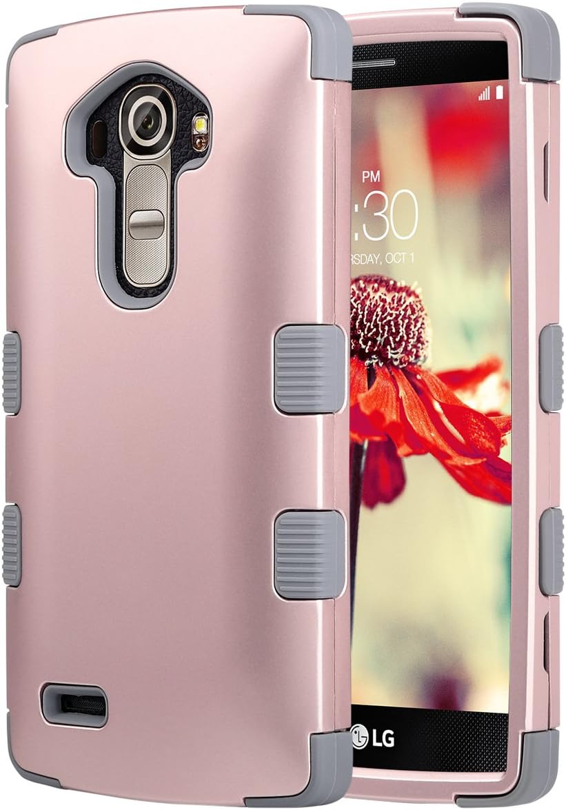 ULAK LG G4 Case, 3 in 1 Shield Shock Absorbing Case with Hybrid Cover Soft Silicone + Hard PC Material Design for LG G4 (5.5" inch) 2015 Release Rose Gold+Grey