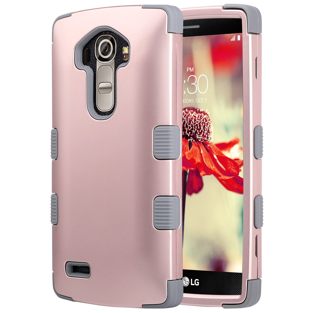 ULAK LG G4 Case, 3 in 1 Shield Shock Absorbing Case with Hybrid Cover Soft Silicone + Hard PC Material Design for LG G4 (5.5" inch) 2015 Release Rose Gold+Grey