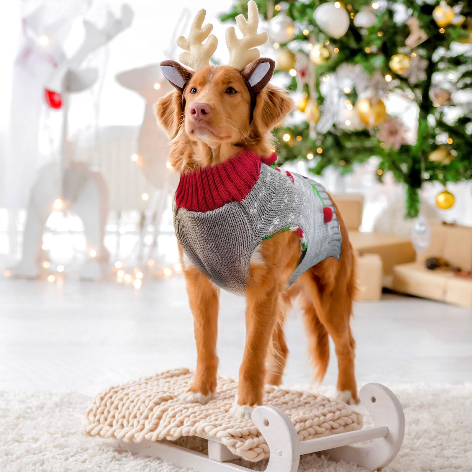 ABRRLO Dog Christmas Jumper Ugly Elf Outfits Grey Xmas Pet Sweater Puppy Cat Holiday Costume New Year Clothes Gift for Small Medium Large Dogs (Gray Elf,L) — view 6