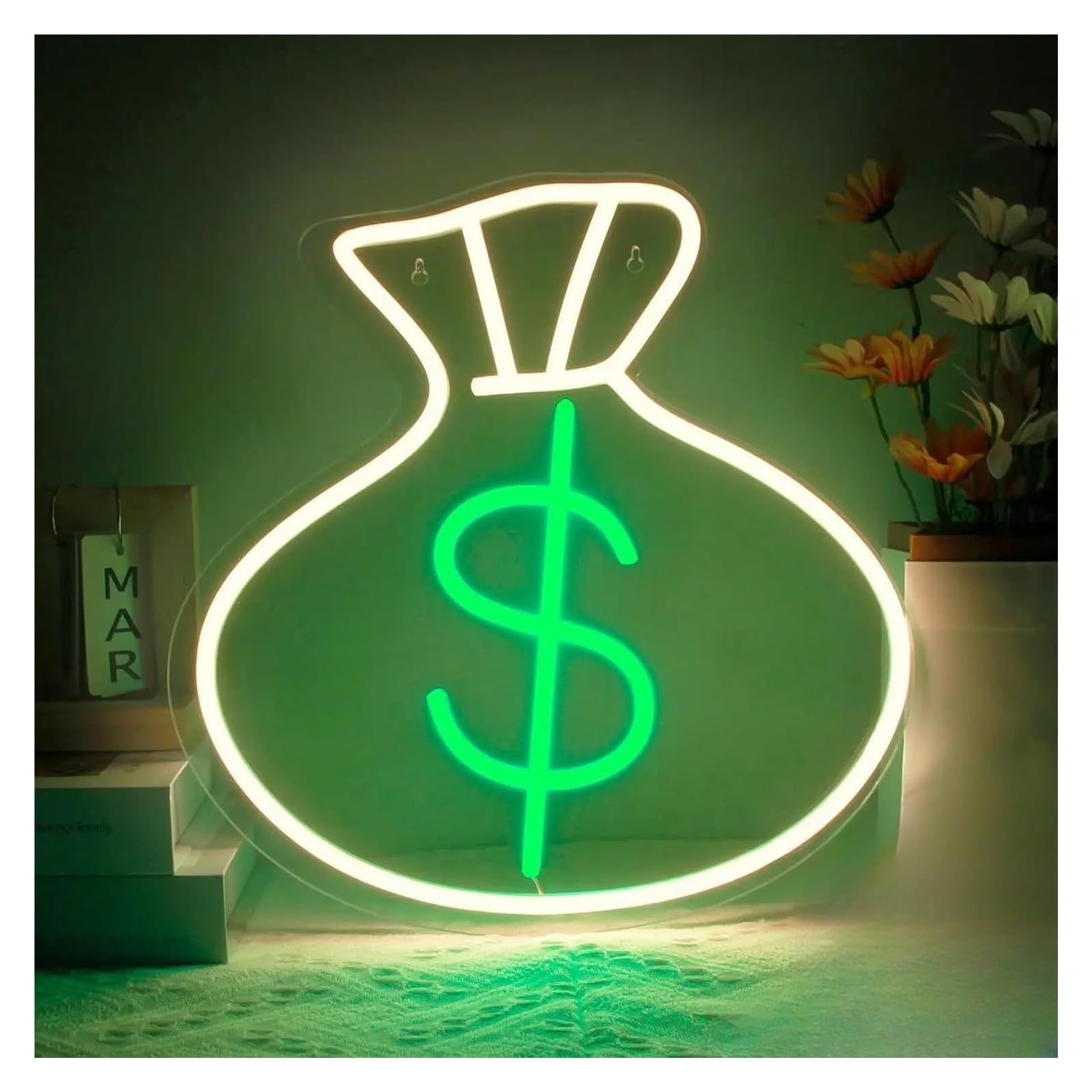 LEMST Sign Lamp Money Bag Neon，Living Game Room Decor, Bedroom Office Restaurant Bar Hotel Shop Party Birthday 34x33cm
