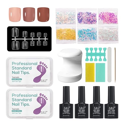 X&D Kit de uñas postizas para dedos de los pies, 240 unidades, gel suave y transparente, cobertura completa, 10 tamaños con pegamento para uñas, gel X&D Kit de uñas postizas para dedos de los pies, 240 unidades, gel suave y transparente, cobertura completa, 10 tamaños con pegamento para uñas, gel