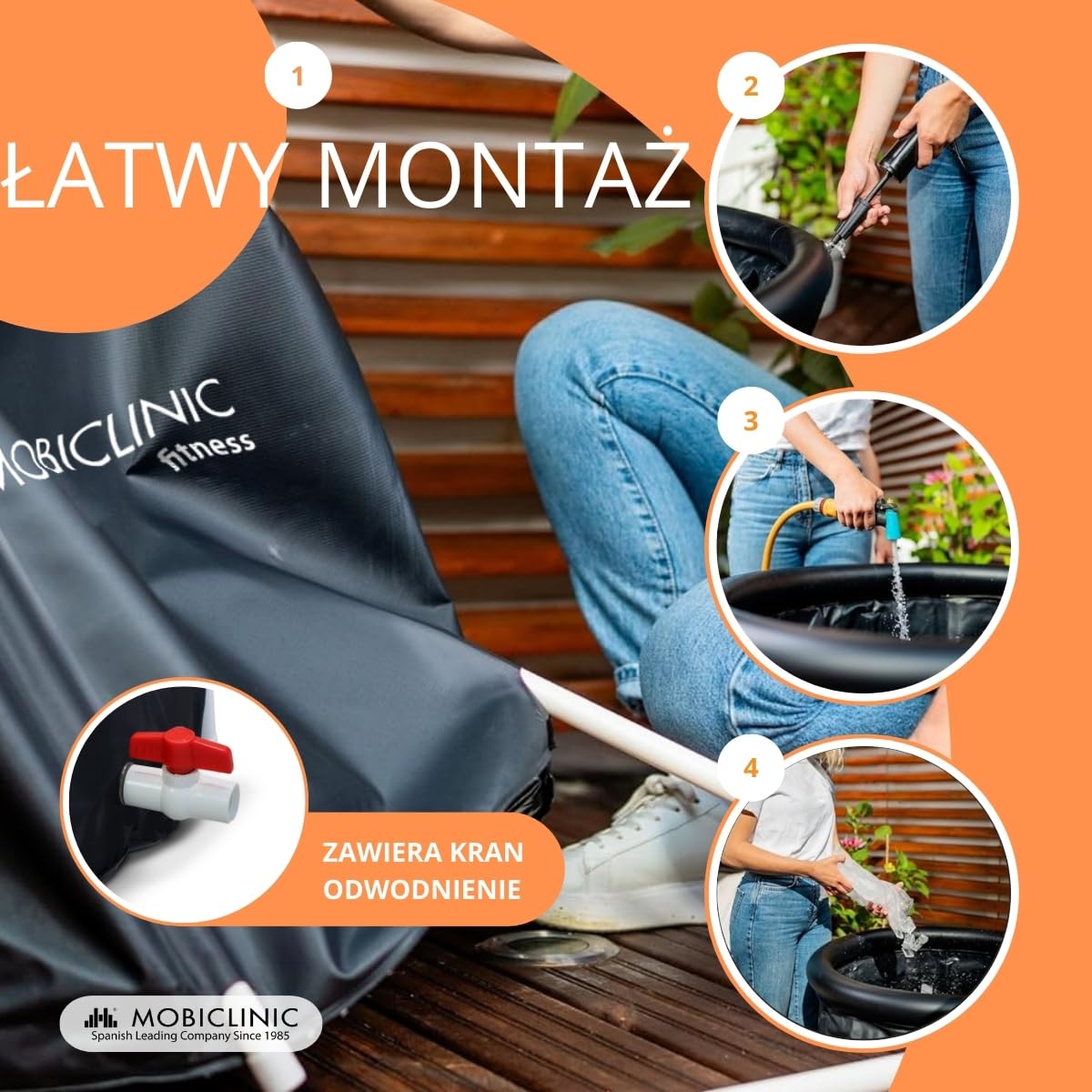 Mobiclinic® fitness, Wanna lodowa, Artic, 350l, Odbudowa mięśniowa, Dla sportowców, 83x83x75cm, Przenośna, Podwójna terapia, Torba transportowa, Nadmuchiwana poduszka i pokrywa, Nadmuchiwany