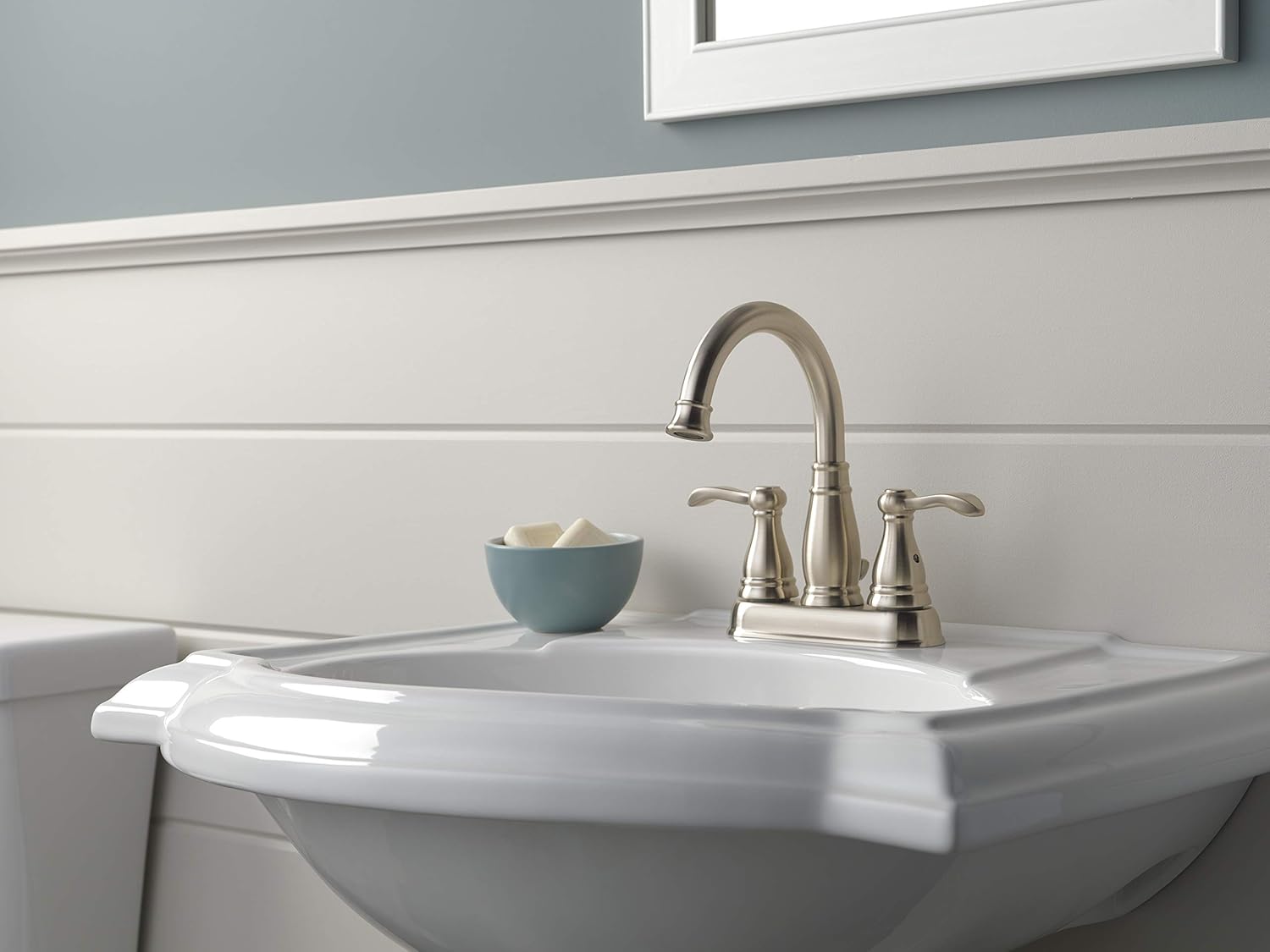 Brushed Nickel Double Handle High Arc Bathroom Faucet