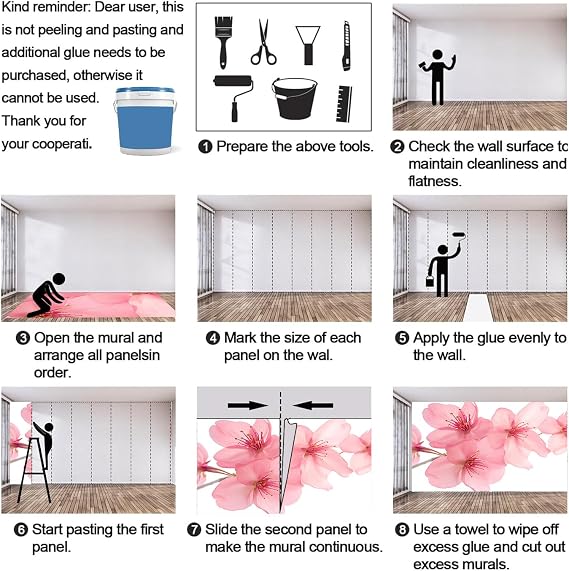 Pink Peach Blossom 3D Wall Mural, Simple Flowers Modern 3D Wallpaper, Floral Plants Panoramic Accent Wallpaper for Living Room Bedroom Hallway Entryway (Non-self-Adhesive)