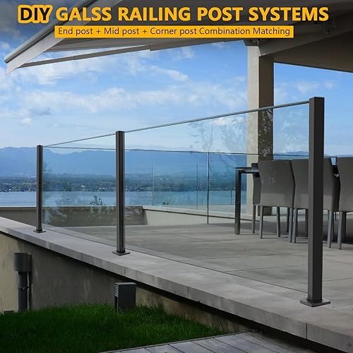 Miniatura 6 de VoTwoofv Poste de extremo de barandilla de vidrio de 35.8 pulgadas, poste de barandilla de vidrio de acero inoxidable 304 con ranuras para espiga