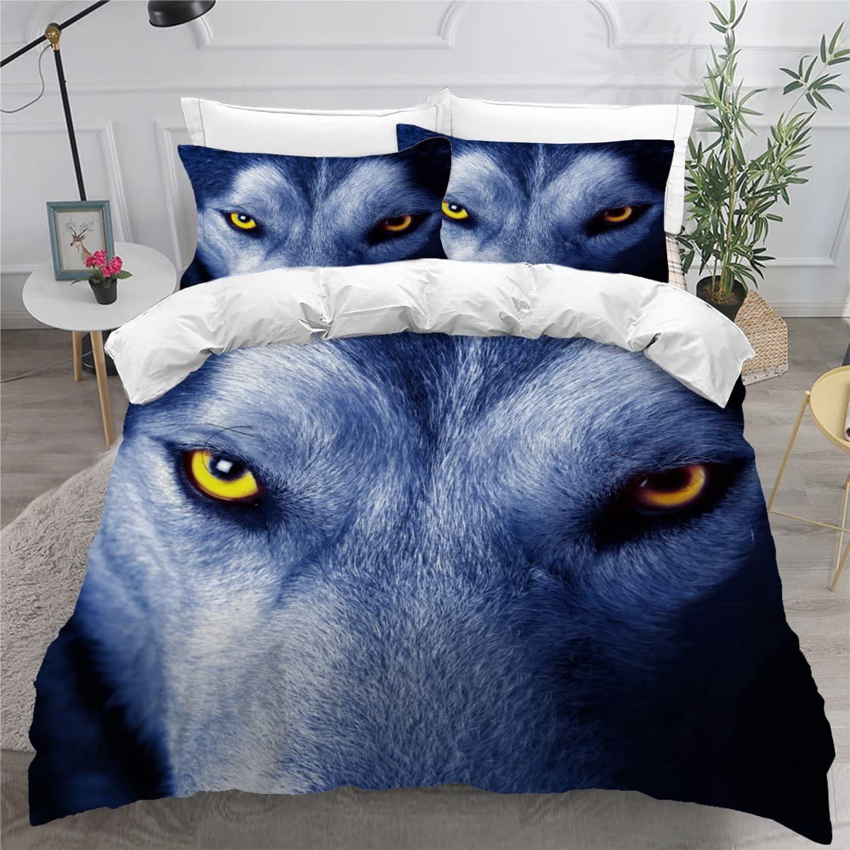 Housse de couette loup 240x260 avec 2 taies d'oreiller pour lit 2 personnes
