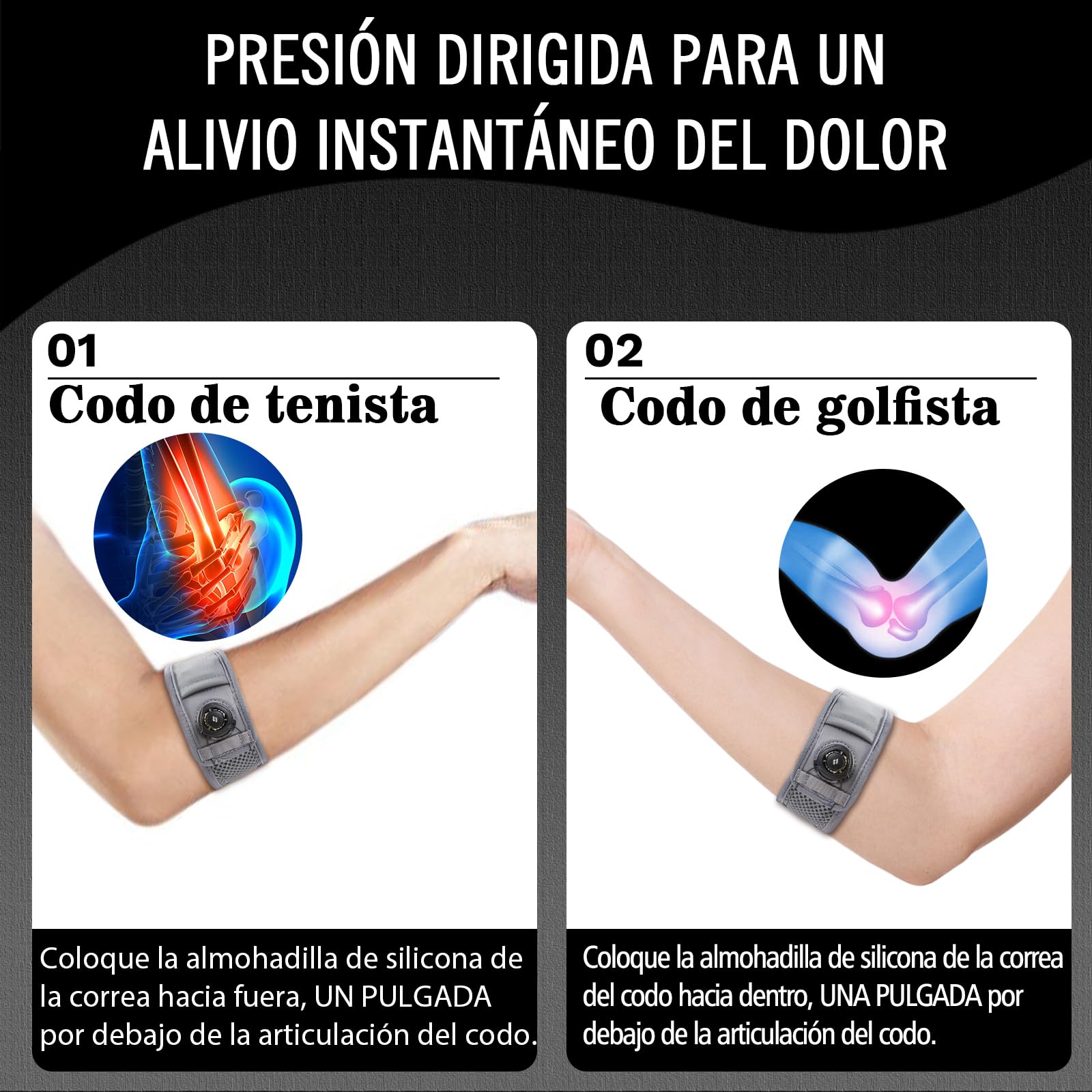 Codera Epicondilitis Hombre Mujer, Codera Tendinitis Codo de Tenista y Golfista, Banda/Cincha Epicondilitis Ajustable para Dolor de Codo, Brazalete Epicondilitis para Padel y Coderas Gym, M/L