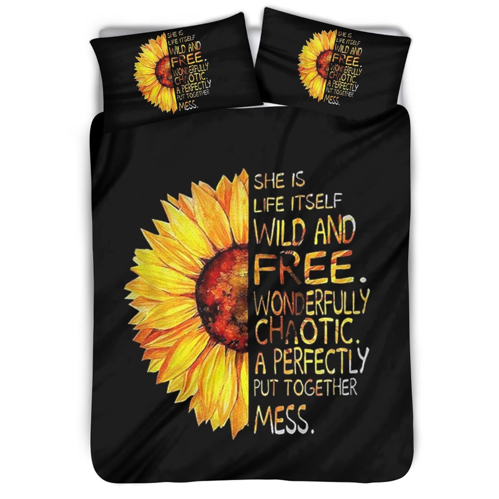 Pzuqiu Sunflower Print 3 Pieces Soft Duvet Cover-King Size Washed Quilt Cover-Skin Friendly Comforter Cover Bedspread,104 x 88 Inches