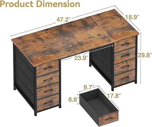 Miniatura 3 de ODK Escritorio para computadora de 48 pulgadas con 8 cajones de tela, escritorio de oficina moderno con gran almacenamiento para oficina en casa,