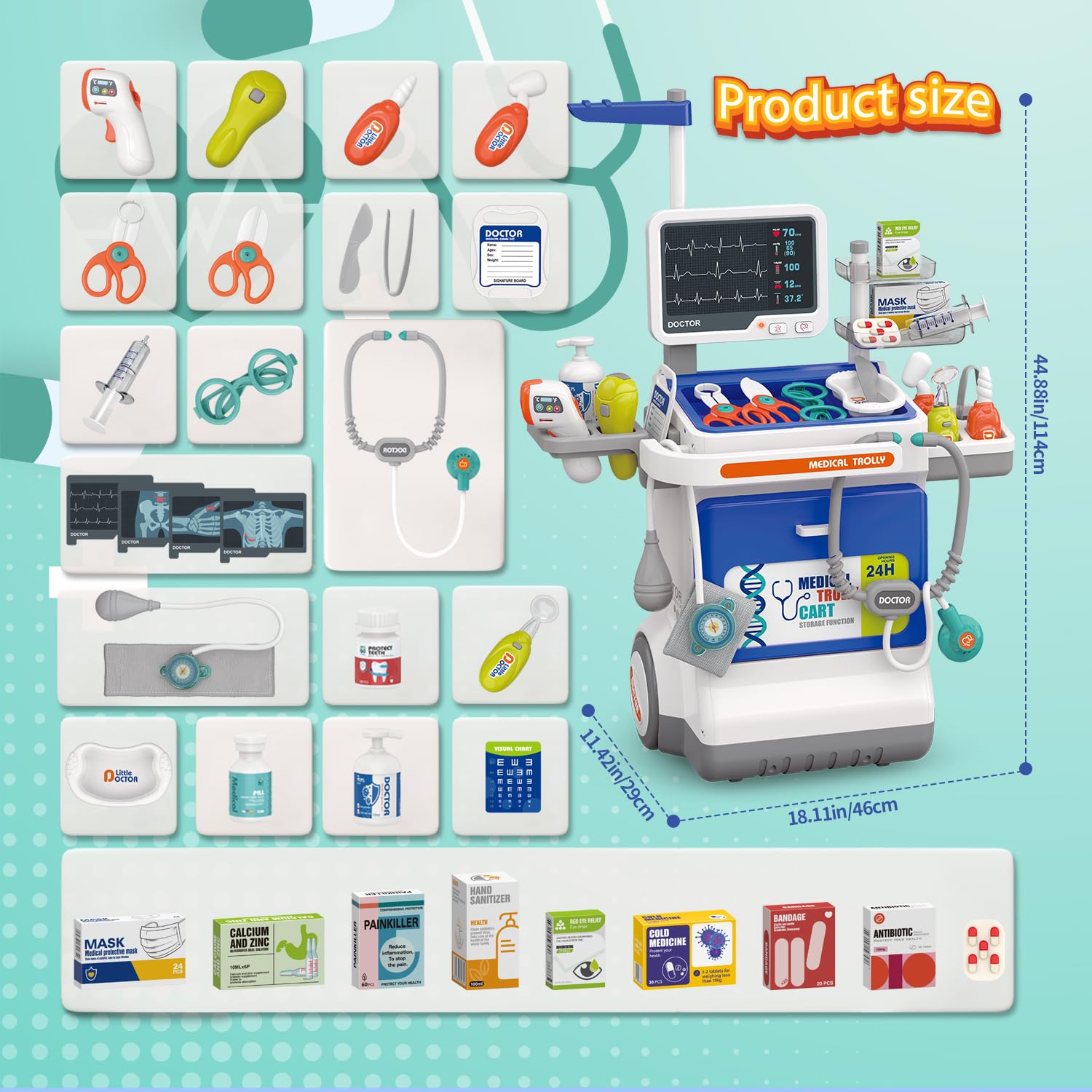 Kit Gioco Dottore per Bambini, Set Dentista con Termometro e Stetoscopio, Regalo Educativo per Ragazzi e Ragazze