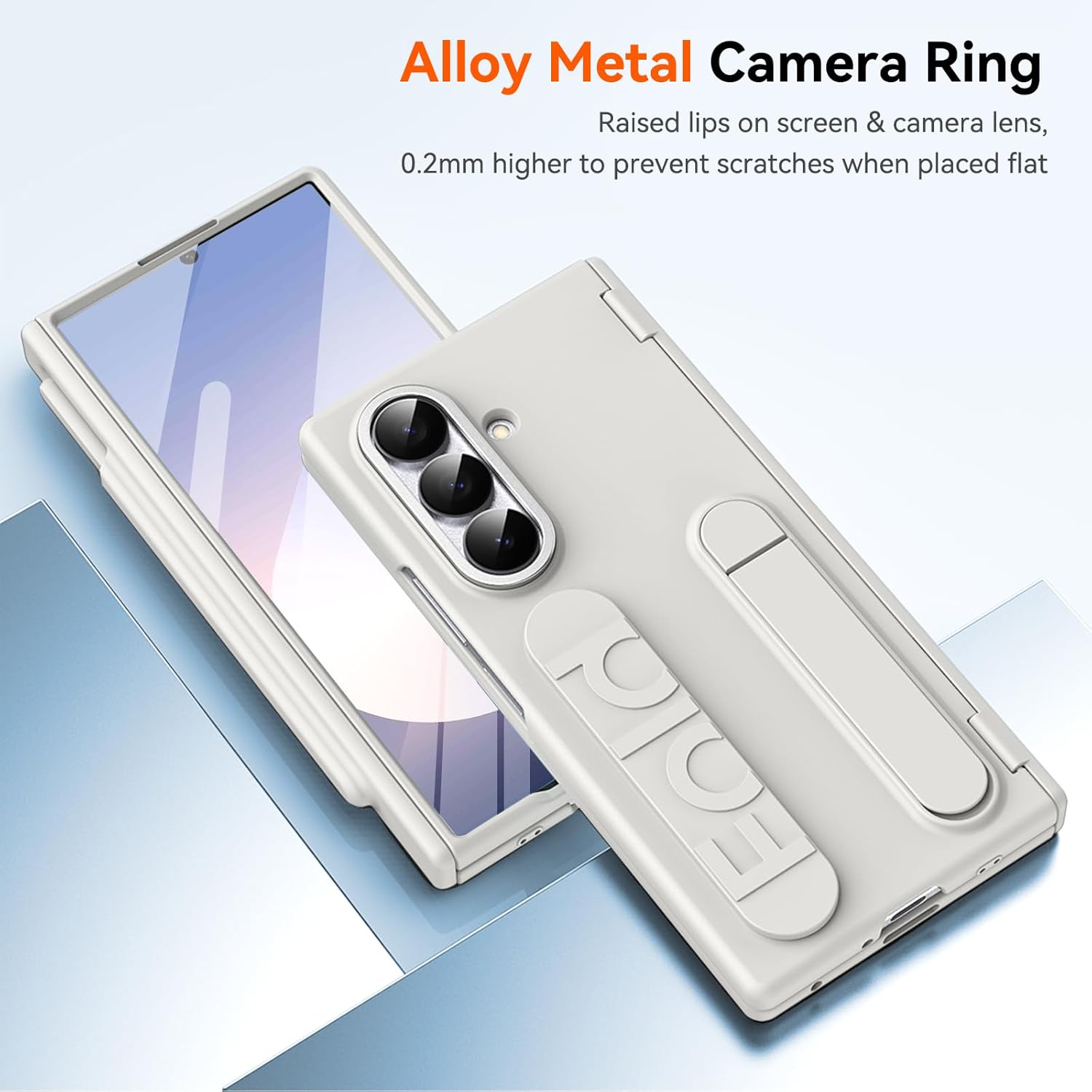 Finger Strap for Samsung Galaxy Z Fold 6 Case with S Pen Holder & Stylus, [Two Hinge Cover] Built inScreen Protector Kickstand Wristband Full Coverage Slim Protective Case for Z Fold 6 White