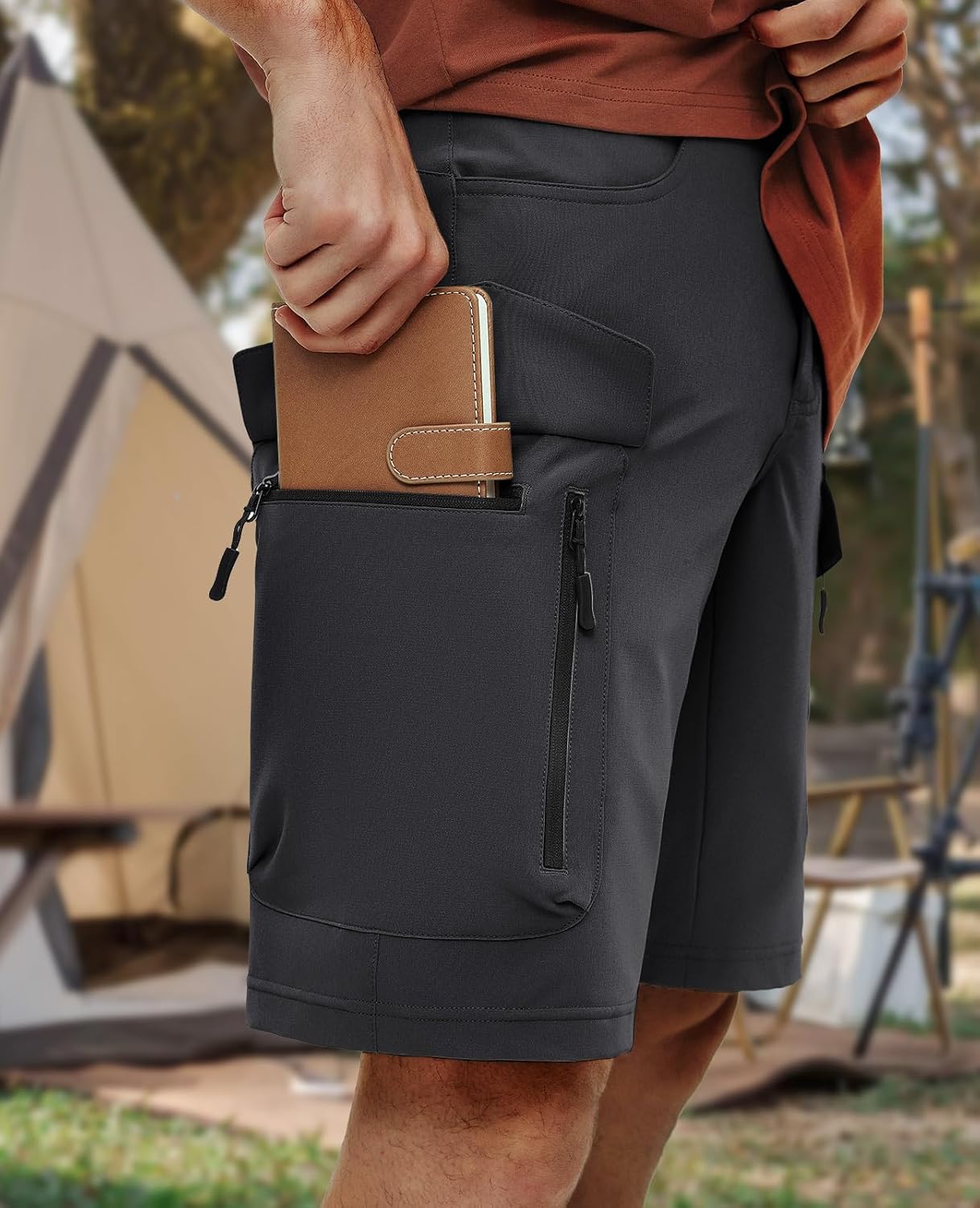 Moosehill Men's Hiking Cargo Shorts with 7 Pockets Quick Dry for Casual Work - Image 3