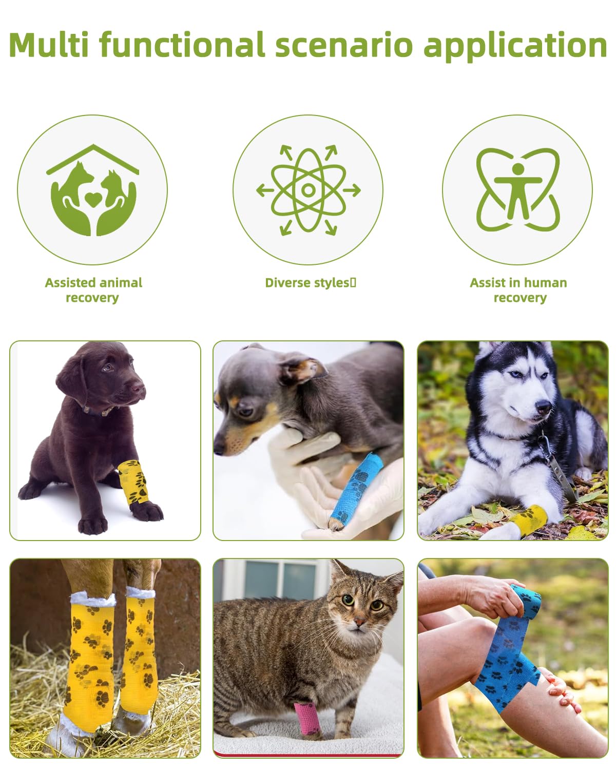 16PCS Pet Bendaggio Coesivo Benda Elastica Autoadesiva per Animal,Colore Benda Elastica,Caviglia Animali Domestici/Atleta/Ferito,Non Tessuto Bendaggio Fasciatura,Coesive Bendaggio Elastico Mani
