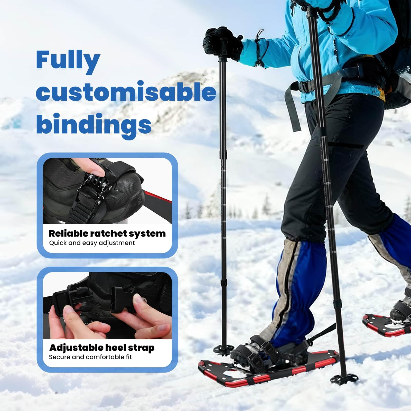 vidaXL Ciaspole 3 in 1 Rosso e Nero 53,5 x 21 cm Alluminio e HDPE, Ciaspole in alluminio per il giardino, attrezzatura outdoor regolabile, accessori moderni per camminare sulla neve