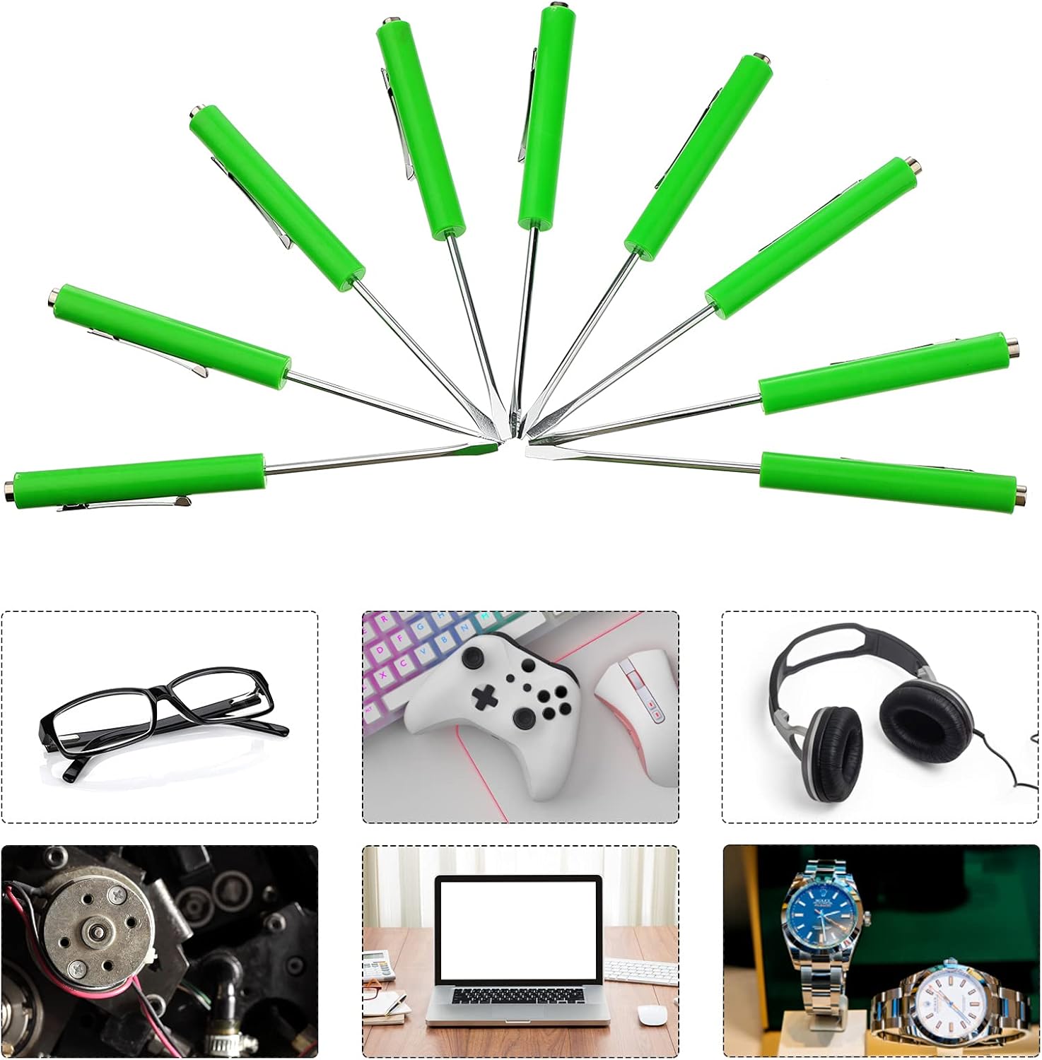 Honoson 10 Pieces Pocket Screwdriver Mini Tops and Pocket Clips Magnetic Slotted Small Screw Driver with a Single Blade Head for Mechanical, Electrician(Green)