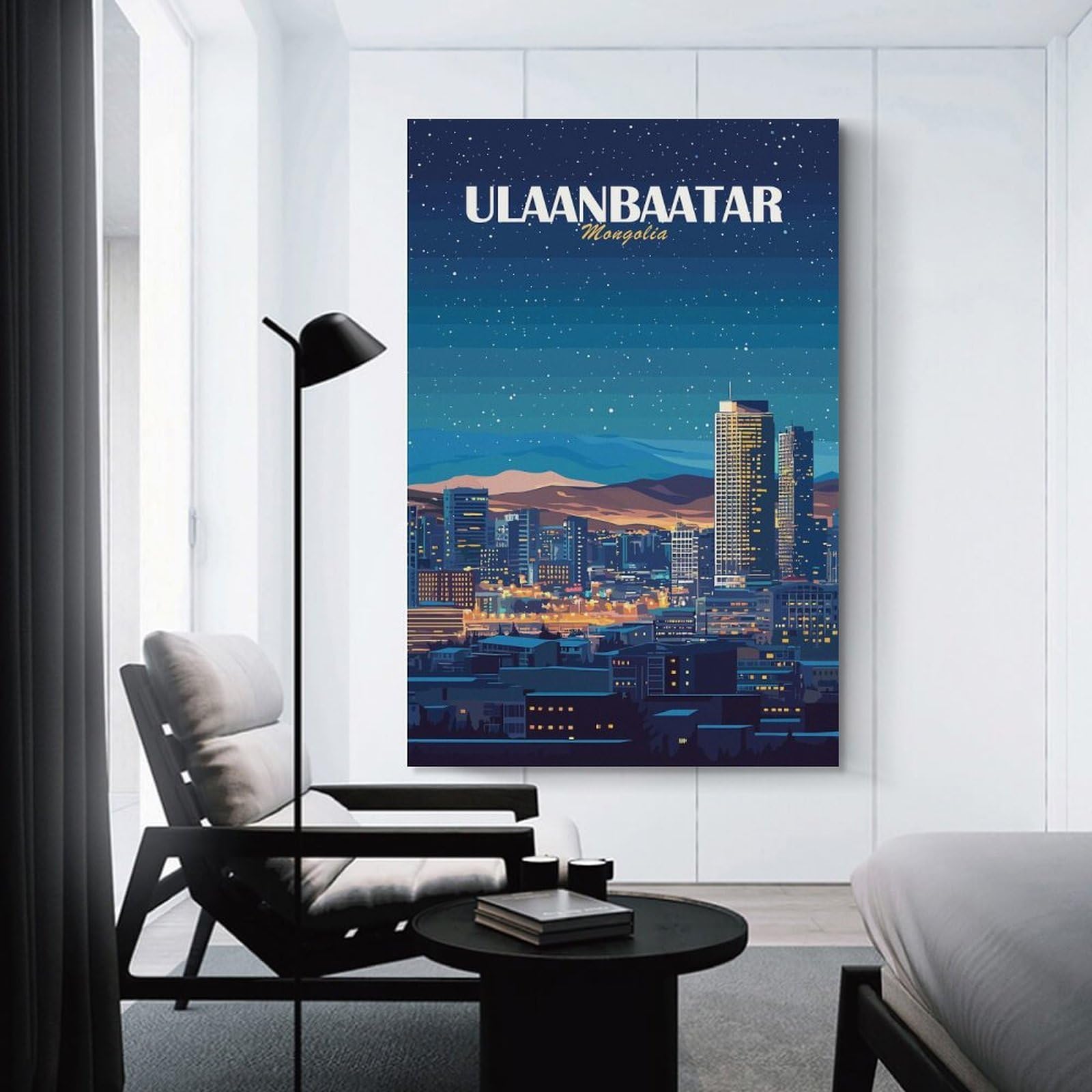 Junmoney Ulaanbaatar Mongolia Cityscape at Night Wall Decor Canvas Print, 24x36inch(60x90cm), for Living Room, Bedroom, Office Or Hallway, An Adaptable Decor Piece for Home Use