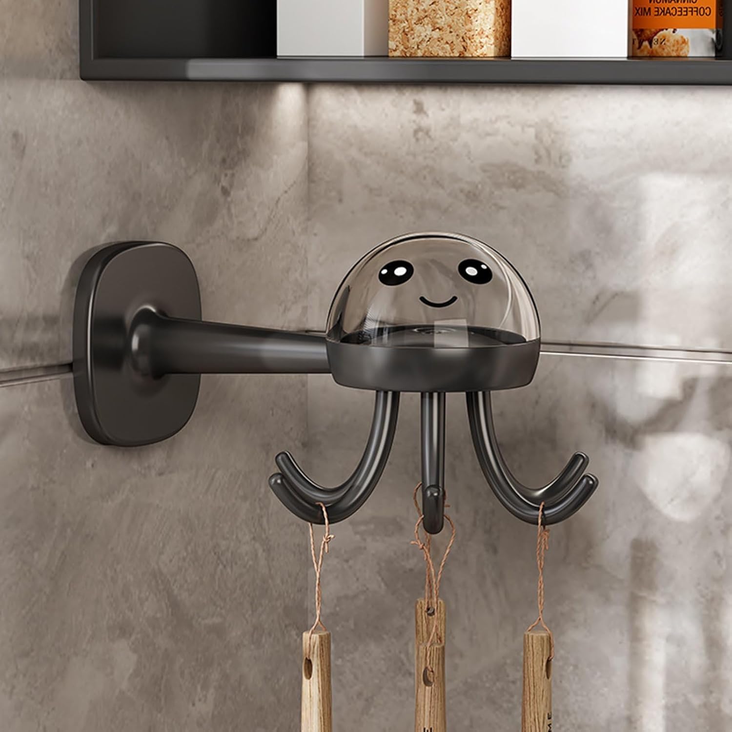 Strong Adhesive Rotating Hook No-Drill Kitchen Utensil Holder for Spoons & Shovels, Heavy-Duty Wall Mount Organizer, Hole-Free Storage Rack for Spatulas, Spoons, Cute Cartoon Hook