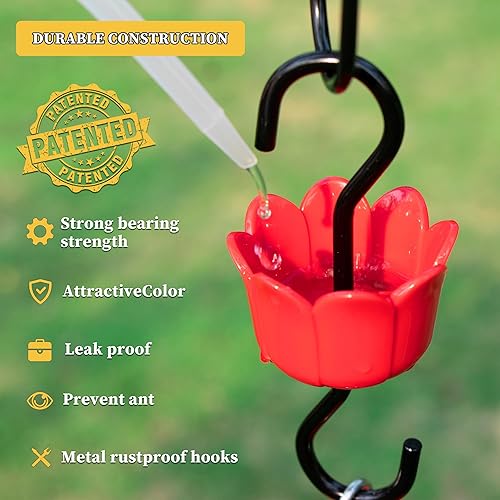Miniatura 43 de Foso de hormigas para comederos de colibríes, comedero de colibríes para ganchos colgantes al aire libre, 1 ganchos con 1 cepillo, rojo Plástico