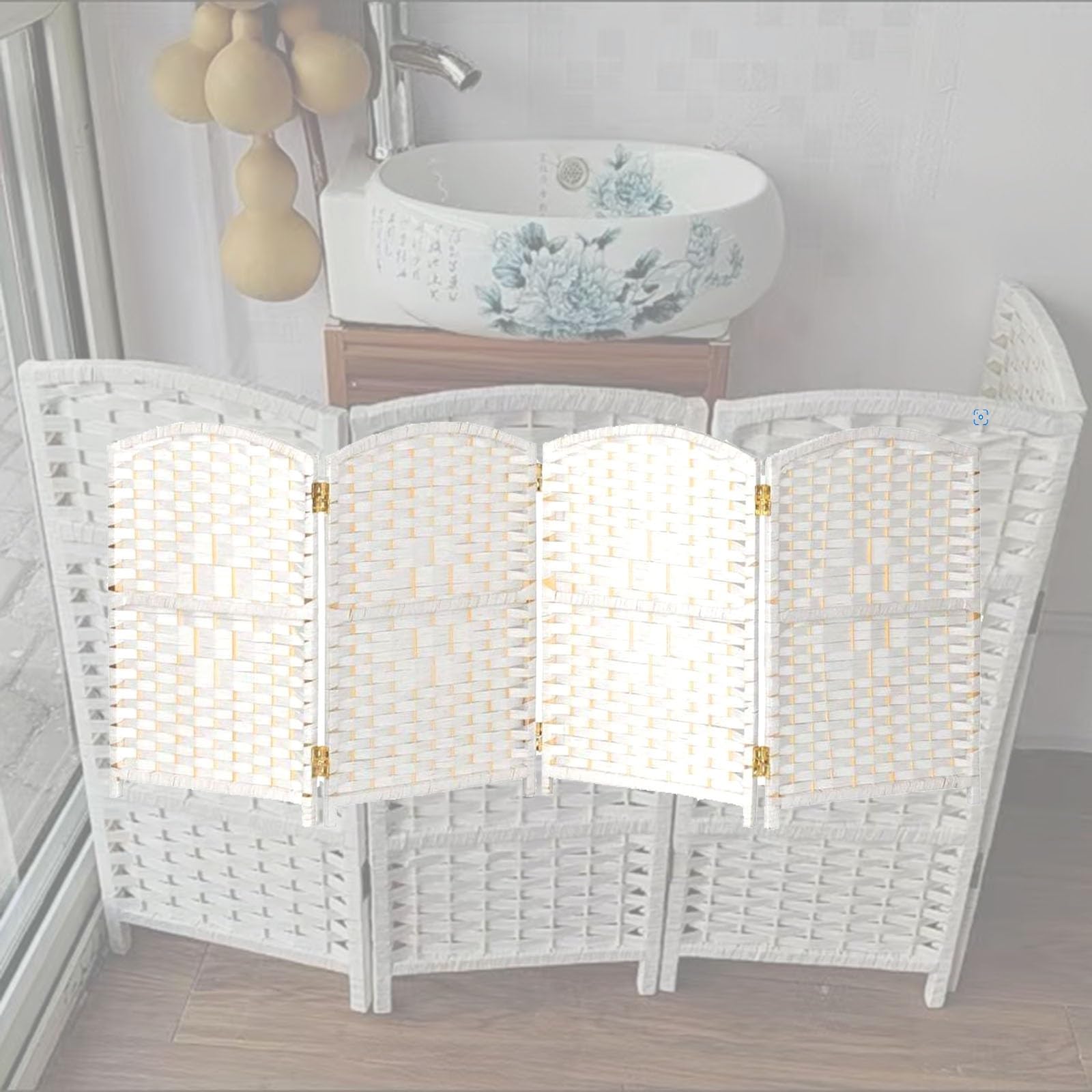 Rattan Partition Room Divider, Freestanding Privacy Screen, Indoor Movable Small Folding Screens/Partition Decorative For Bedroom Balcony Kindergarten(30X80CM,4 piece)