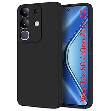 SBMS Silicone Back Cover Case for Vivo T4x 5G / iQoo Z10x 5G | Soft Micro-Fibre Lining Inside | Camera Protection Bump | Shockproof Back Cover Case for Vivo T4x 5G / iQoo Z10x 5G (Black)