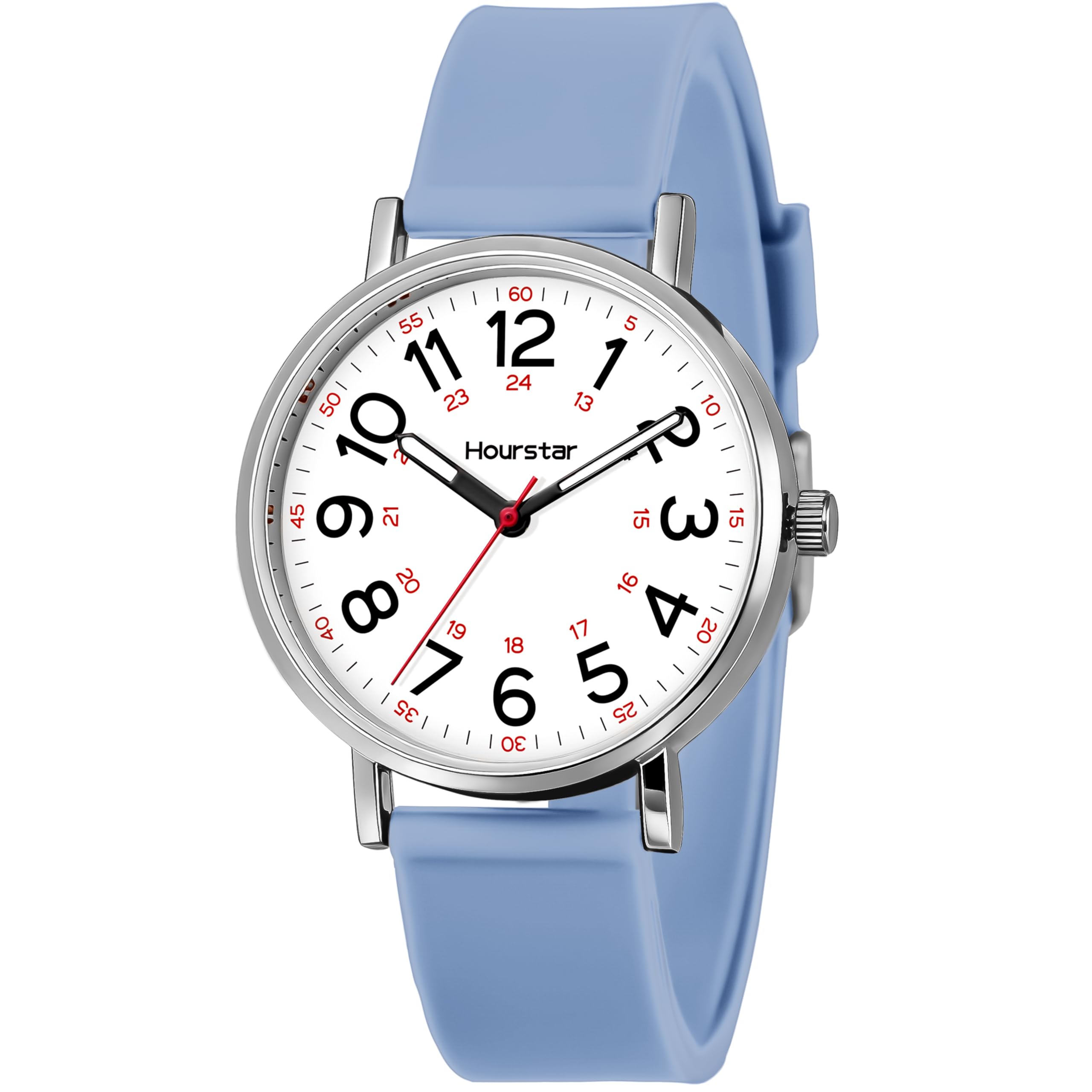 Damen Analog Krankenschwester Uhr mit Sekundenzeiger zum Stillen 12/24 Zeit Silikon Band Leicht Ablesen