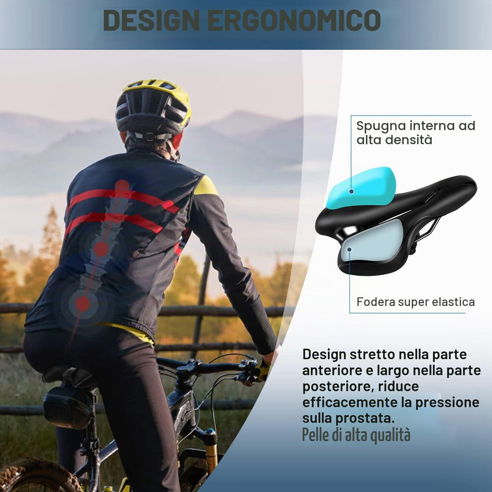 ENJOHOS Sella MTB Antiprostata Comoda, Sella Bici da Corsa Impermeabile, Sellino Bici Morbido Uomo Donna per Mountain Bike, Gravel, da Strada, Pieghevole