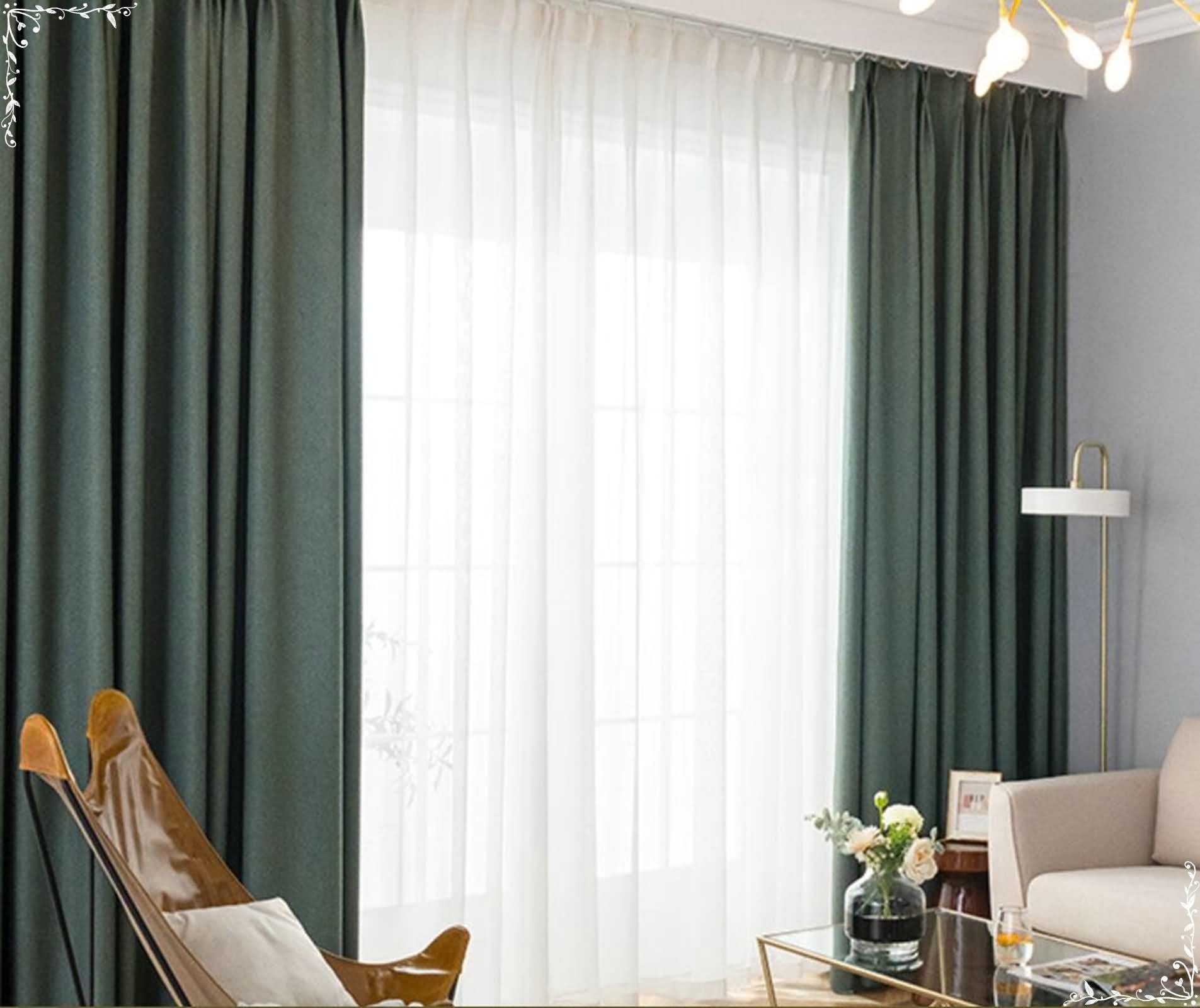 Verdunkelungsvorhänge mit Haken 137x244CM, Vorhänge Blickdicht 2 Set Dunkelgrün Einfarbig Modern Baumwolle Leinen Gardinen Wohnzimmer Jugendzimmer Schlafzimmer