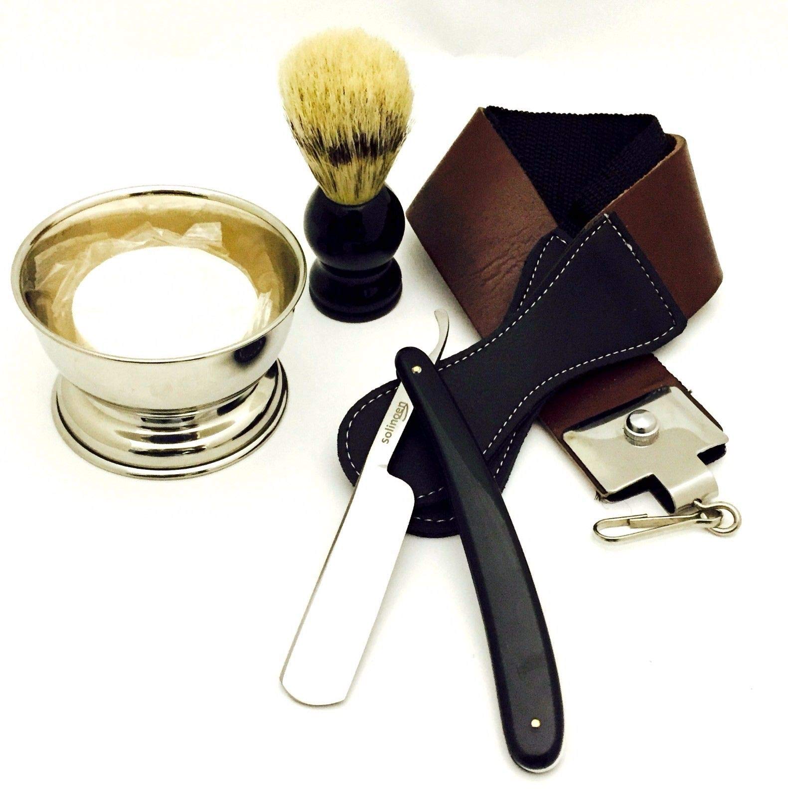 5 PC STRAIGHT RAZOR SHAVING GIFT SET FOR CHRISTMAS WITH TRAVELING BAG