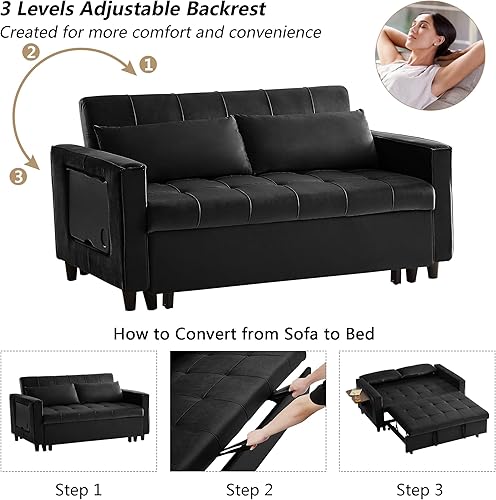 Miniatura 20 de Sofá cama, silla convertible 3 en 1 con respaldo ajustable, silla reclinable individual con mesas USB y alas, silla de lino para sala de estar