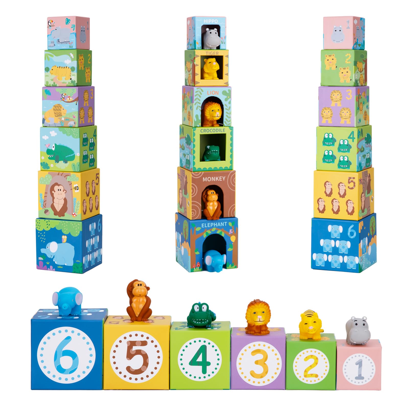 Sorting and Stacking Toys Blocks for Toddlers 1-3, Soft Safari Animal Bath Toys Age 2-4 - Image 2