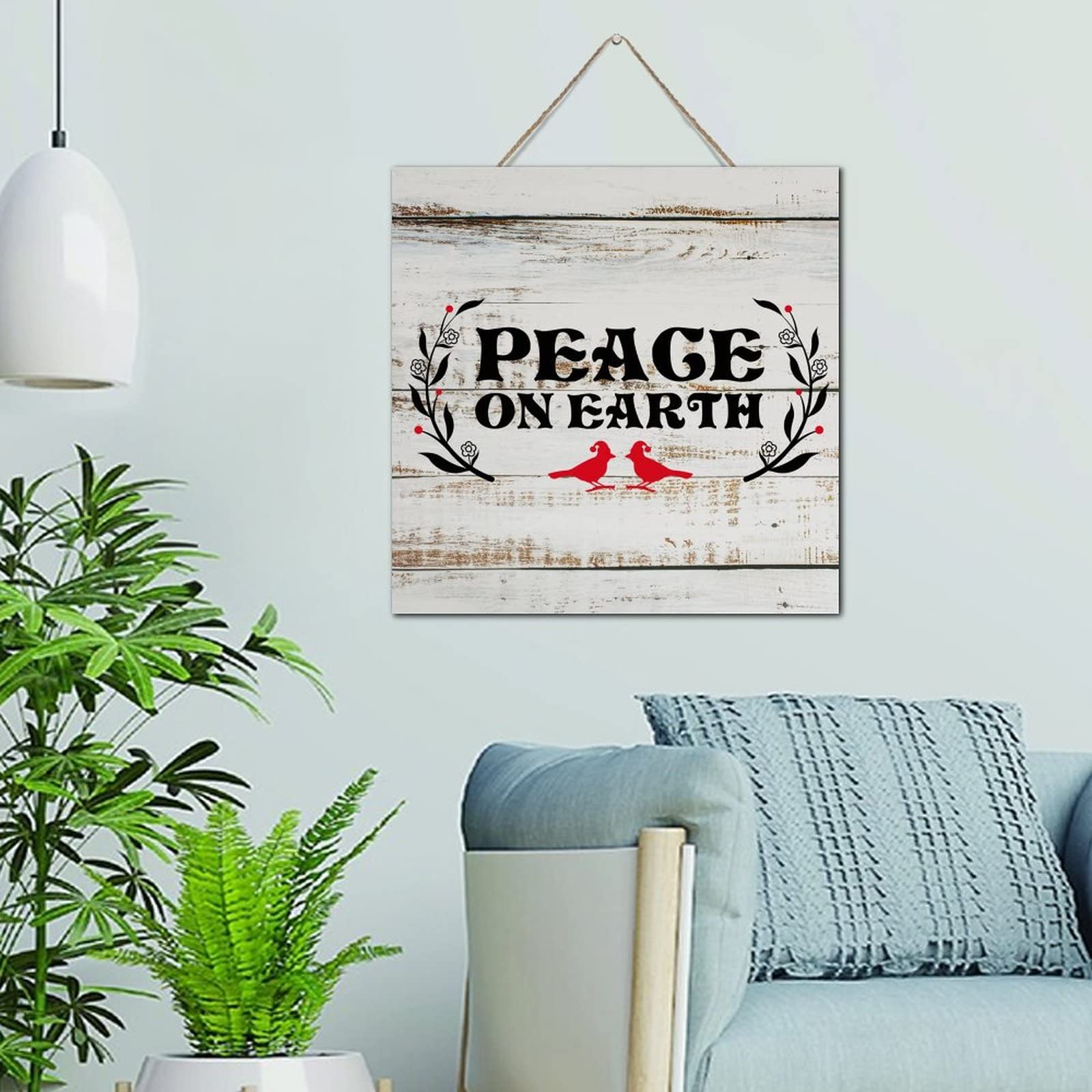 Panneau en bois Peace on Earth de 30cm décor rétro et cardinal pour salon