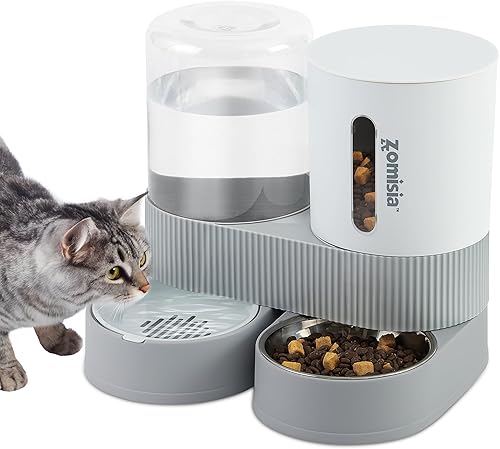 Comedero y dispensador de agua para gatos con gravedad - Alimentador y dispensador de agua para gatos 2 en 1 con cuenco de acero inoxidable