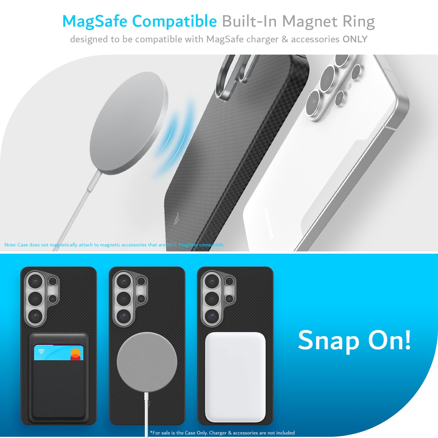 TUDIA Coque en Fibre d'Aramide 1500D Compatible avec Samsung Galaxy S26 Ultra 5G (2026) [Compatible MagSafe] Coque de Protection Rigide Ultra Fine et Légère (Noir)