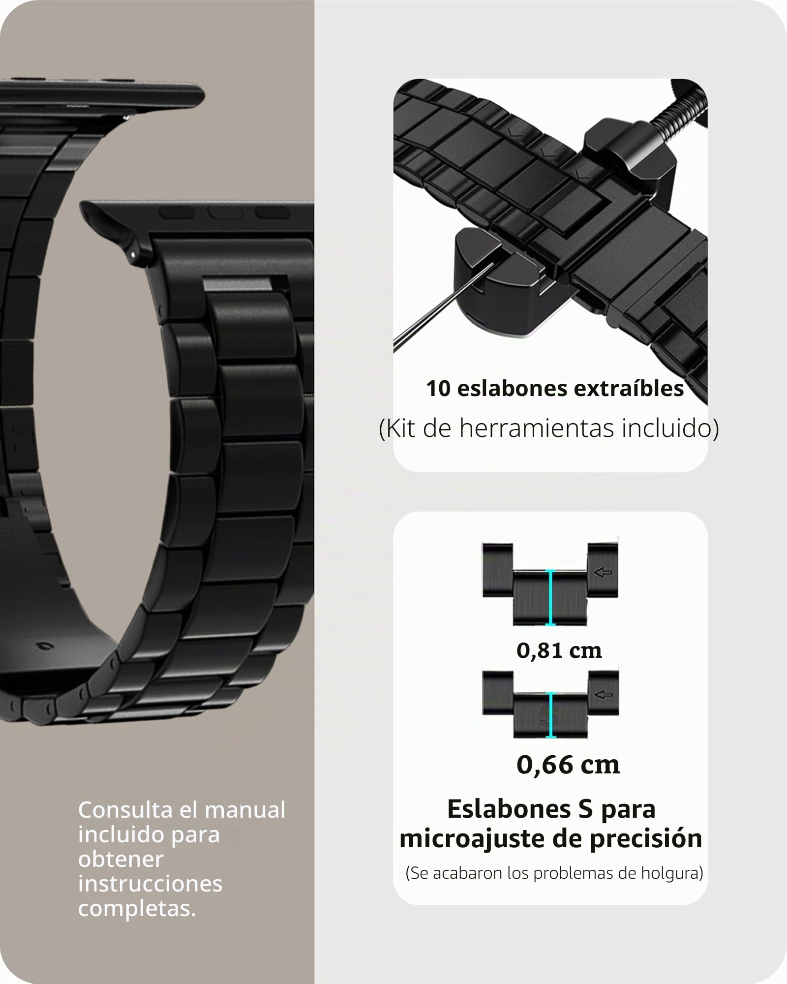 Fullmosa Correa Compatible Con Apple Watch 44mm 46mm 45mm 49mm 40mm 42mm 41mm 38mm,Pulsera Acero Inoxidable con Case Para iWatch Ultra SE 3 2 1/Series 11/10/9/8/7/6/5/4/3/2/1,44mm 42mm 45mm Negro