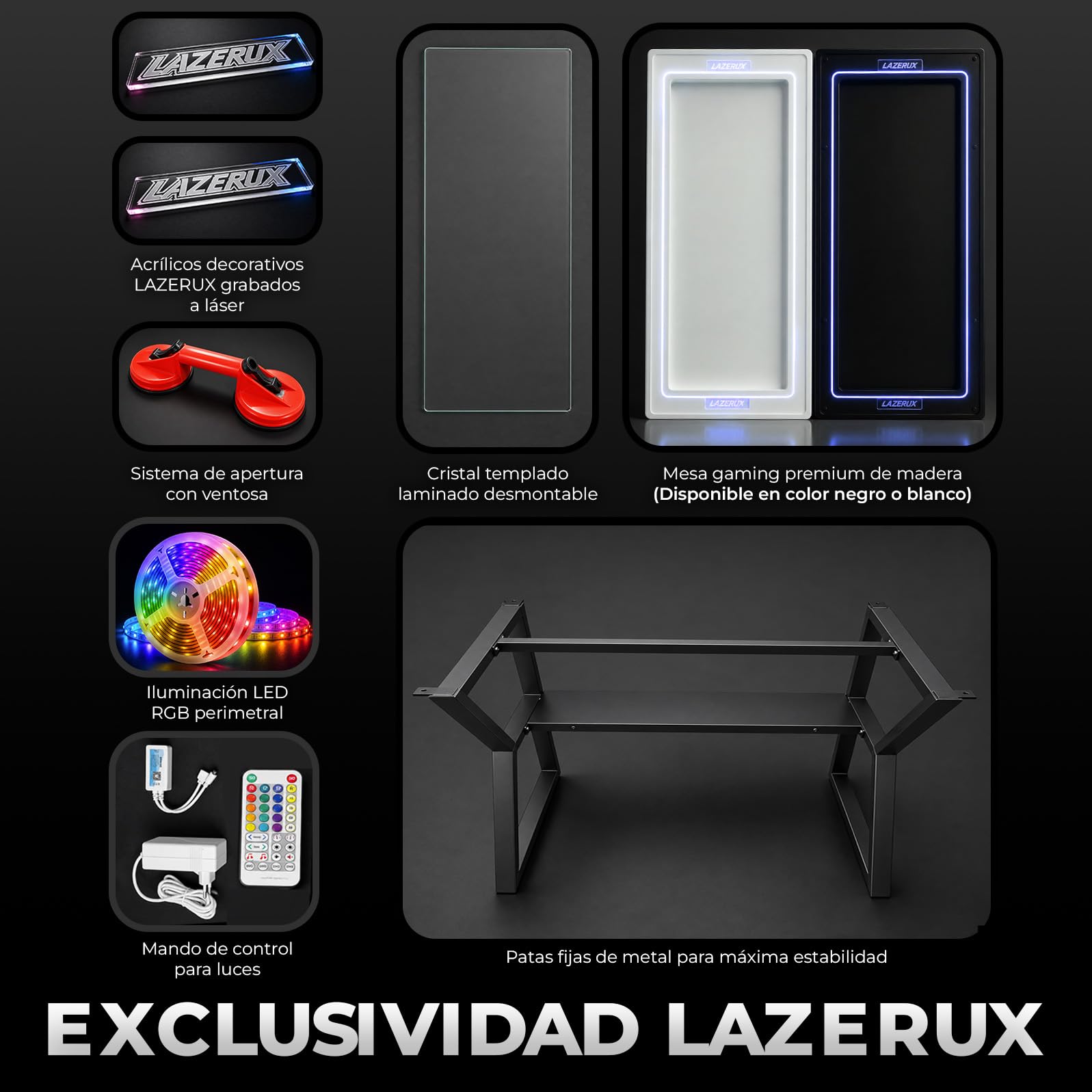Escritorio Mesa Escritorio Elevable o Fijo Gamer Con Iluminacion Led Superficie PERSONALIZA TU MISMO LA TEMATICA Estructura Metalica Altura Ergonómica Configuración Juvenil BLANCO O NEGRO 160x60