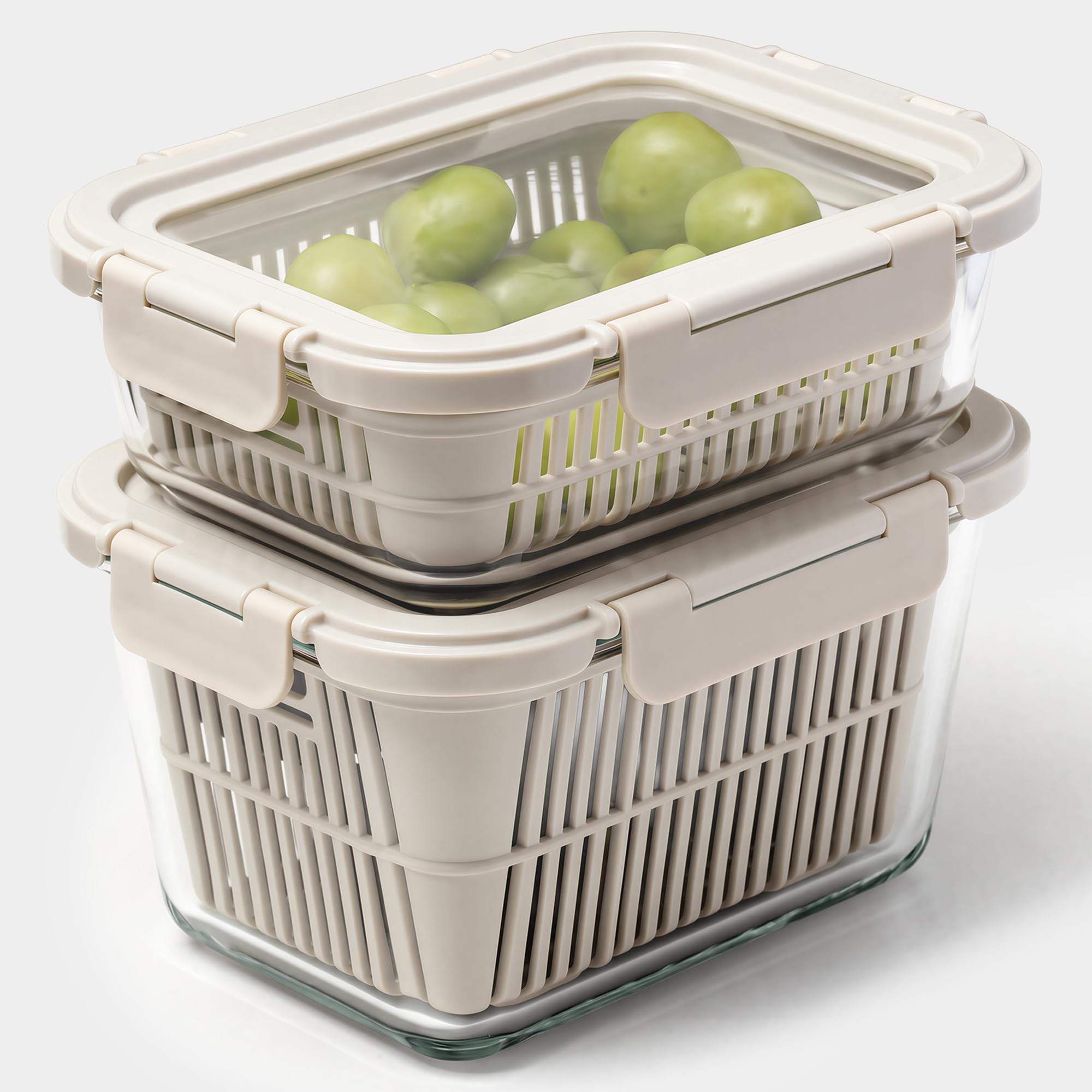GENICOOK Glass Produce Storage Containers for Fridge, 2-Pack