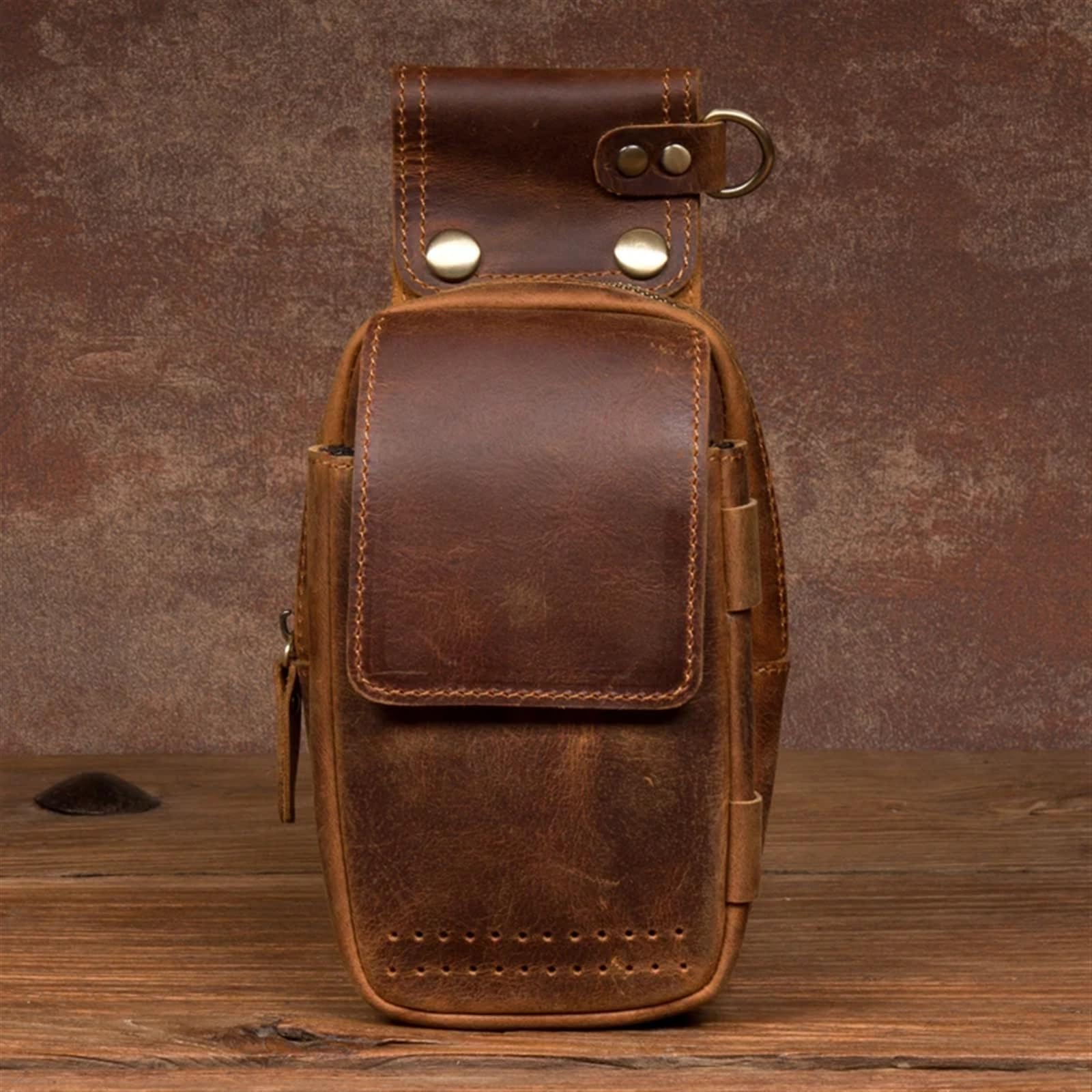 Bolsa de Pierna Moto Mini Bolso for teléfono móvil, de Cuero Retro, for Hombre, pequeños Bolsillos, Pierna para Correr, Montar a Caballo