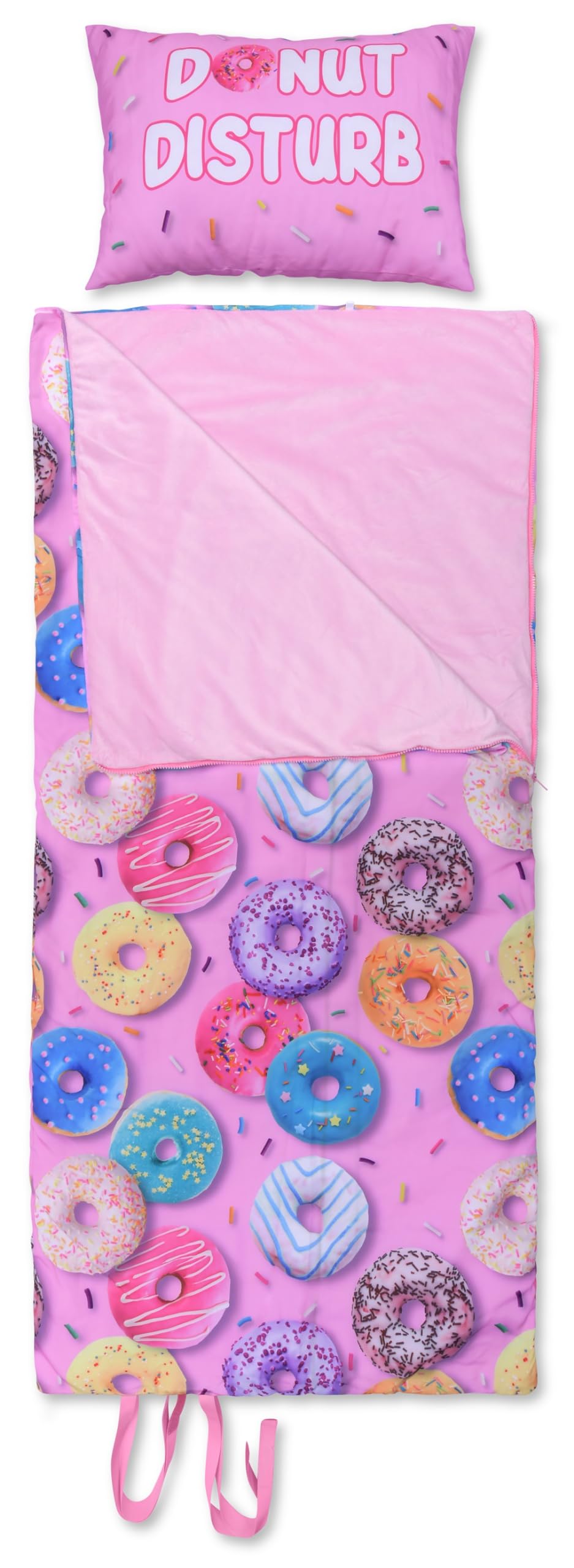 iscream Yummy Print Cozy Silky Soft Fleece Lined Sleeping Bag and Pillow Set for Kids - Go Do-Nuts